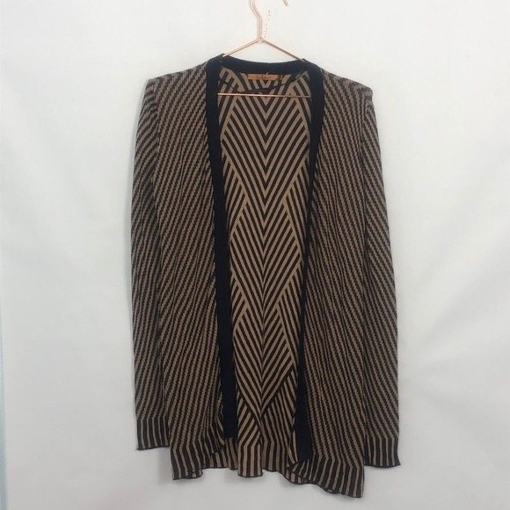 Belldini Open Front Cardigan Geo Stripes Tan & Navy New Condition Small - Picture 4 of 7